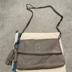 Gray Leather Crossbody Bag